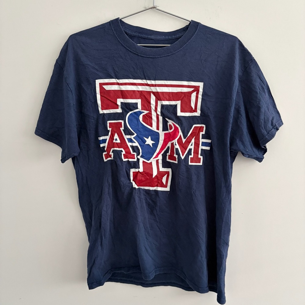 Texas A&M Aggies Houston Texans Navy Blue Graphic T-Shirt Mens Large